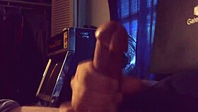 Allison moans stroking her big cock to cumshot.