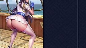 Navy Hibiki does an upskirt squat and facesitting tease in her skirt.