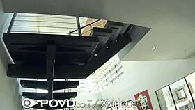 The creeping boss gets a hardcore blowjob from the naked cleaning lady in pov.