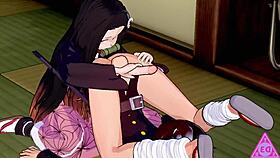 tanjiro and nezuko in demon slayer hentai with big tits and blowjob