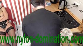 Nylon Domina Humiliates And Trains Housewife Slave With Spitting And BDSM