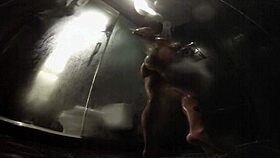 Romi Rain enjoys a relaxing hot shower in the bathroom