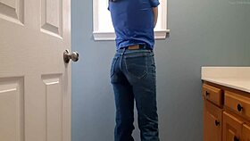 wetting my tight denim jeans in the bathroom 😱