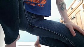 wetting my tight denim jeans in the bathroom 😱