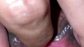 Latina wife with natural tits squirts wetly during amateur sex