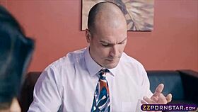 Busty office slut in stockings sucks cock and takes anal doggystyle!