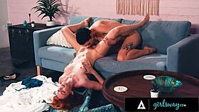 stuck redhead beauty lacy lennon gets her pussy fingered by horny roommate