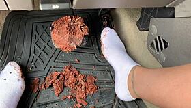 Dirty Feet In Socks Get Messy Pedal Pumping Action