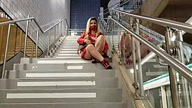 This blonde is so naughty, she loves to TEASE her PUSSY in PUBLIC outdoors.