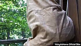 Cougar Vicky Vette Strips Sexy Costume and Fucks Her Big Pussy