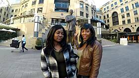 African lesbian girlfriends share steamy kisses and intense pussy eating