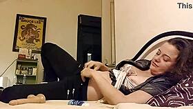 French blonde amateur in lingerie, heels, and stockings, playin' with toys, so hot!