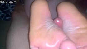 kitten says, 'daddy, enjoy this footjob with my big ass'