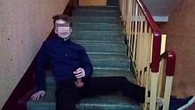 muscular guy on stairs after school