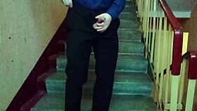 muscular guy on stairs after school