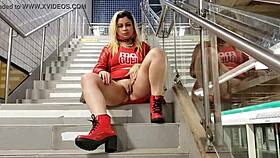 This blonde is so naughty, she loves to TEASE her PUSSY in PUBLIC outdoors.