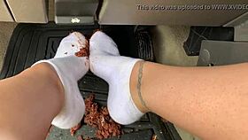 Dirty Feet In Socks Get Messy Pedal Pumping Action