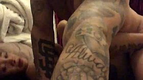 sexy little asian with tattoos riding passionately at home