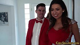 Stepdaughter receives spunk from big cock in group 4some scene