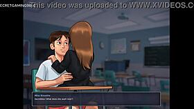 Busty sex teacher gets banged naked in classroom with big tits exposed