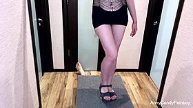 Rub my cock with those sexy sandals, he begs on milking board POV