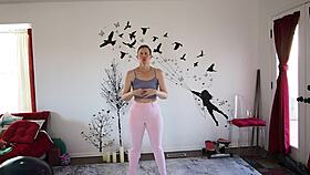 Girlfriend teaches yoga lesson with natural tits