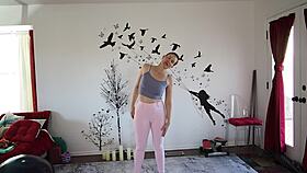 Girlfriend teaches yoga lesson with natural tits