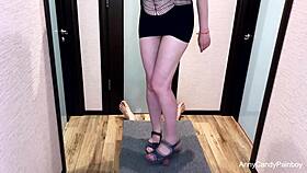 Rub my cock with those sexy sandals, he begs on milking board POV