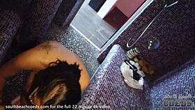 Watch this POV closeup of licking teen Rosalina's pussy in the sauna with Miss Pussycat