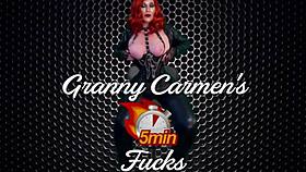 Goth granny vibrates to double orgasm in stockings