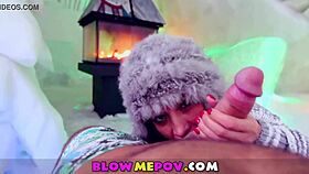 sloppy blowjob pov in snowy outdoor frozen location