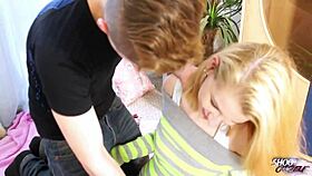 Horny Blonde Enjoys Playing with Big Cock