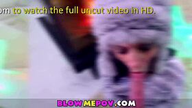 sloppy blowjob pov in snowy outdoor frozen location