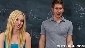 cute blonde teen gets her small tits sucked and deepthroat blowjob before getting drilled during detention 😘