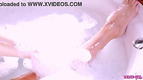 amazing teen 18+ blonde takes bath & shows perfect body