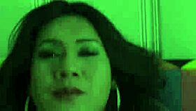 chubby stockinged ladyboy masturbates slowly