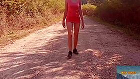 red black mix milf flashes shaved pussy on street