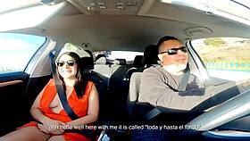 latina milf couple in car casting interview with dirty talk