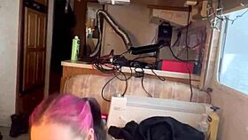 Pretty cute woman licks tongue on big hard cock in homemade fetish scene