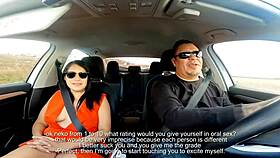 latina milf couple in car casting interview with dirty talk