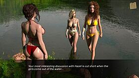 hot brunette with big tits flirts in 3d game