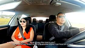 latina milf couple in car casting interview with dirty talk