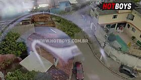 Young teen sucks big cocks in neighborhood threesome