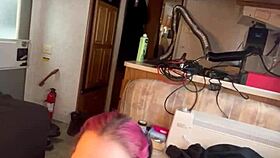 Pretty cute woman licks tongue on big hard cock in homemade fetish scene