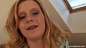 Big breasted young 18+ Violet passionately uses a big dildo