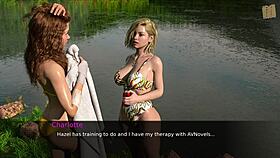 hot brunette with big tits flirts in 3d game