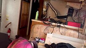 Pretty cute woman licks tongue on big hard cock in homemade fetish scene