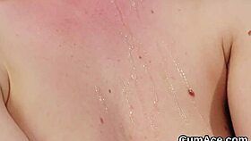 this hot beauty takes a blowbang, getting jizz all over her face and swallowing it all