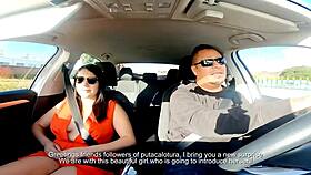 latina milf couple in car casting interview with dirty talk