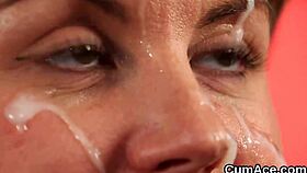 sexy centerfold takes facial and eats all the cum 😋